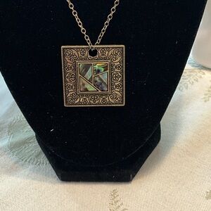 Lia Sophia Intricate Square Pendant Necklace with Abalone